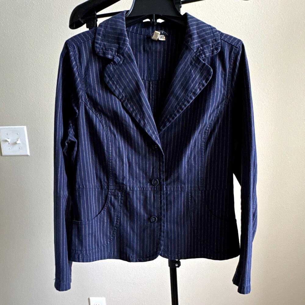 St. John's Bay Women's Stretch Pinstripe Blazer Navy/White L Button Pockets